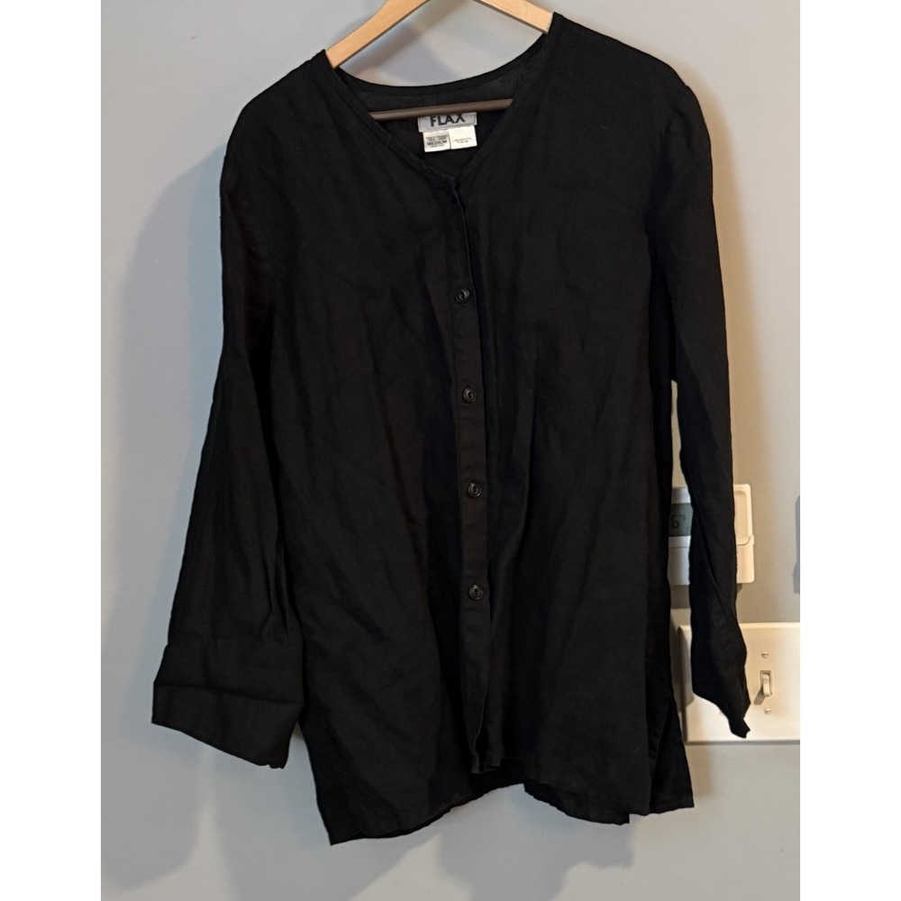 Flax Top I Am Grateful To Be Me Linen Button Up Long Sleeve Tunic Medium